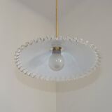 Vintage French White Opaline Glass Pendant Light Clear Glass Edge 5407