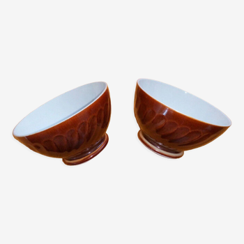 2 brown faceted Sarreguemines bowls