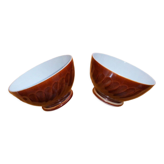 2 brown faceted Sarreguemines bowls