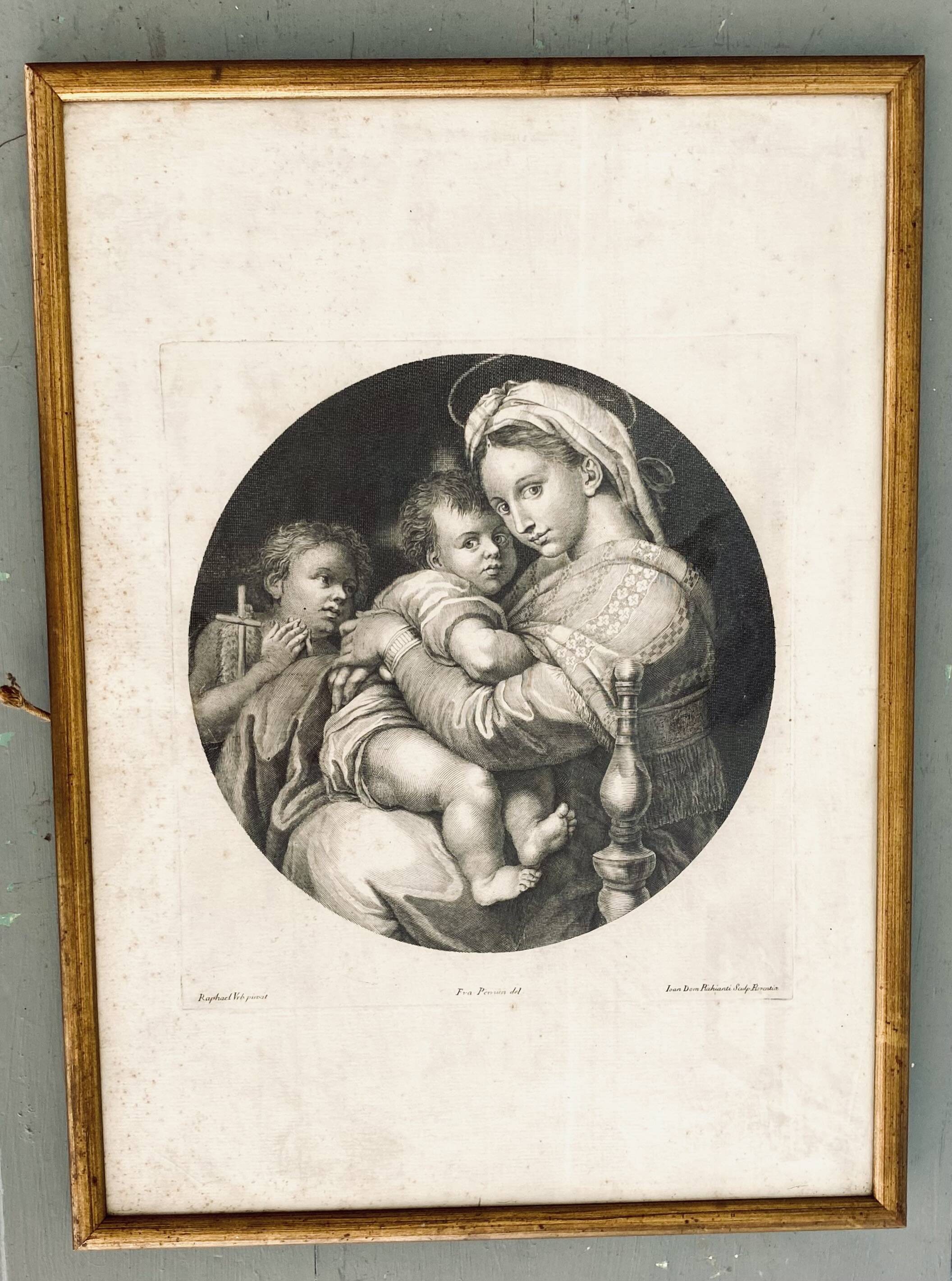 Gravure 18e d’après Raphaël, cadre bois vitré