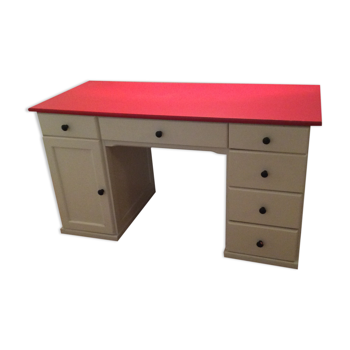 Coffered desk of the 70s in solid wood