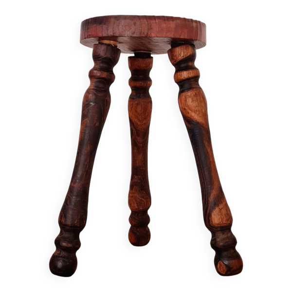 Tabouret en bois tripode - brutaliste
