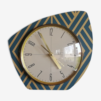 Horloge vintage pendule murale "Manufrance Bleue Dorée"