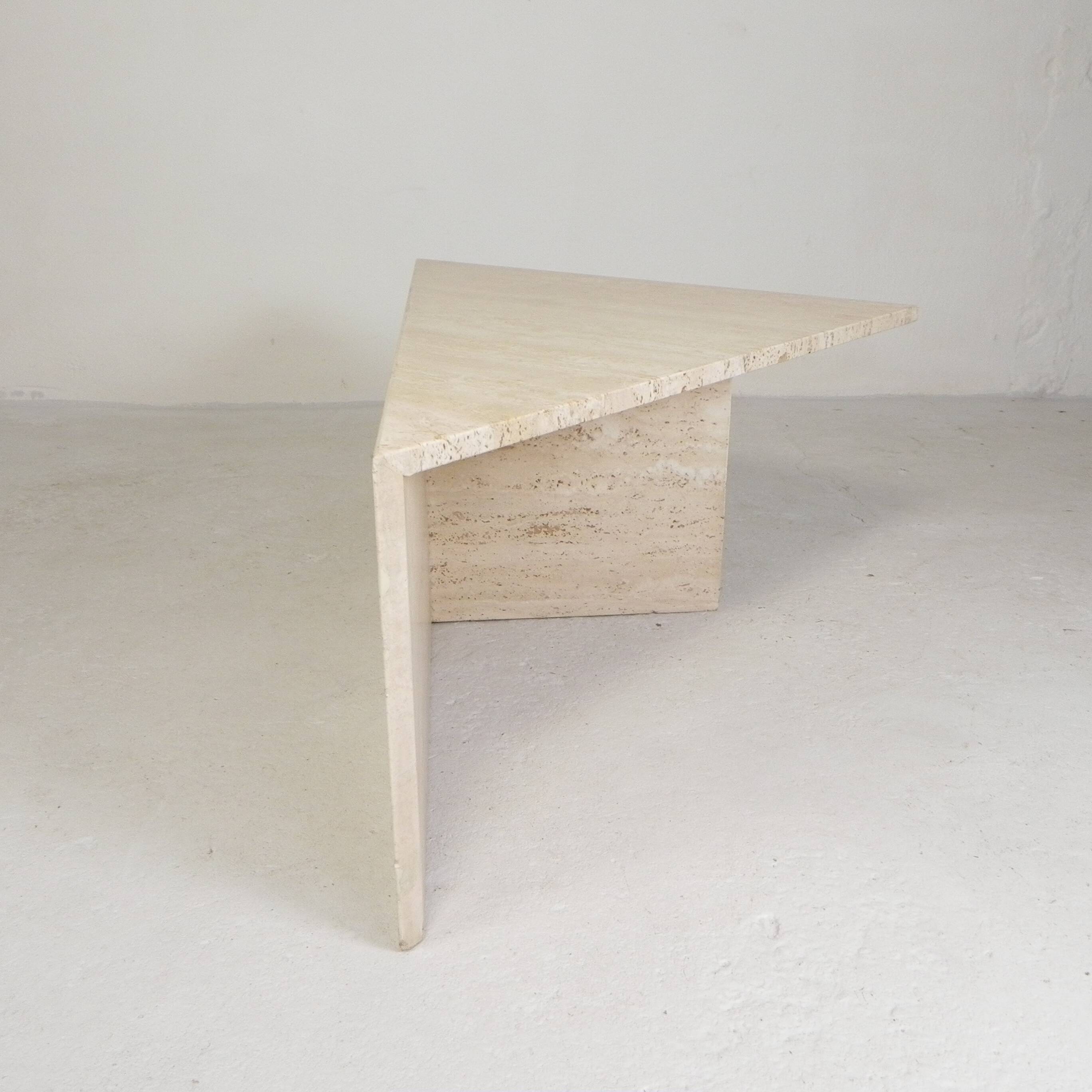 Mid-Century travertine coffee table with a triangular top, 1970s.
