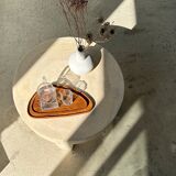 Trio of rounded triangular shaped trays or cups in monoxyl teak