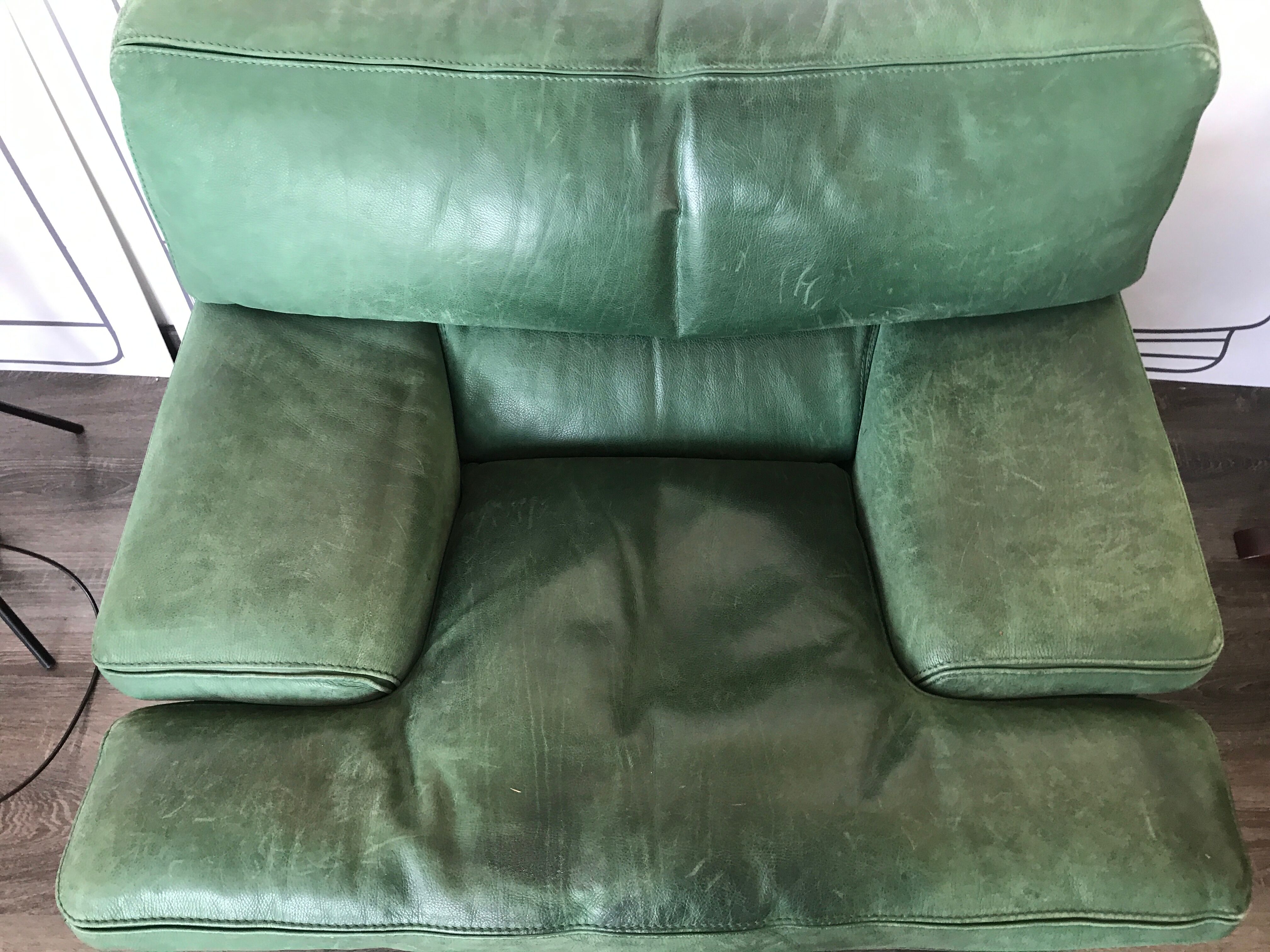 Roche Bobois green leather armchair