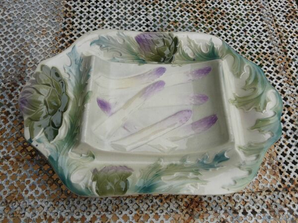 Plat a asperges et artichauts en barbotine k g luneville