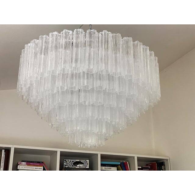 Contemporary transparent "tronchi" murano glass chandelier in venini style
