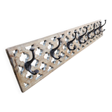 teak wall coat rack with 7 double cast iron hooks
