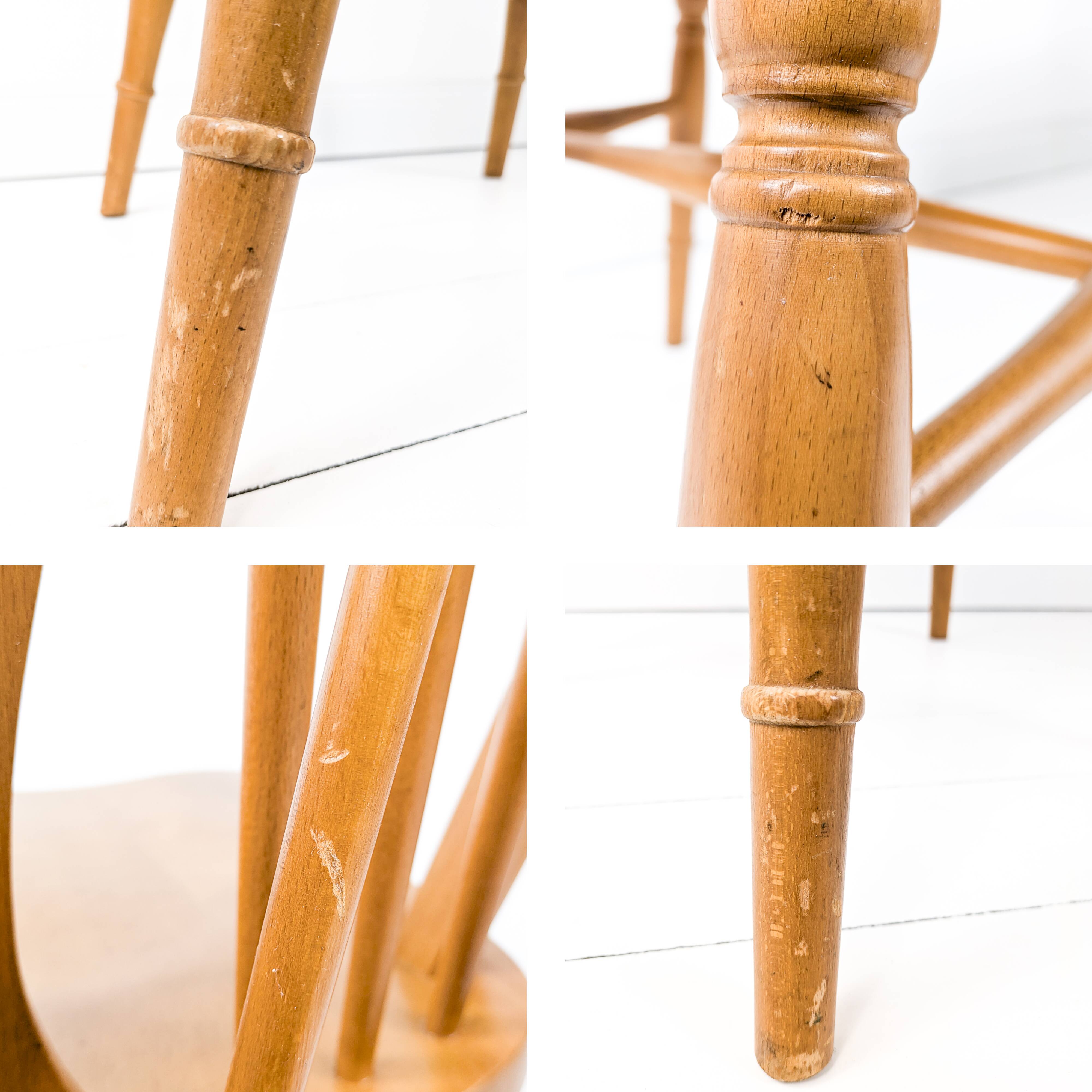 Paire de chaises vintage bois clair, dossier à barreaux, style campagne chic