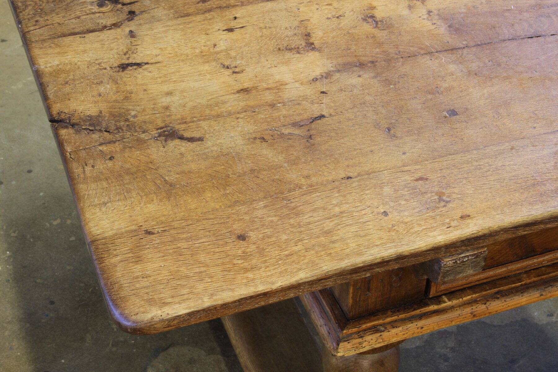 Antique Nordic Baroque Oak Table, Dated 1807