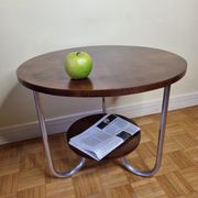 Modernist side table "Bauhaus" in veneer wood and curved tubular steel, 30s