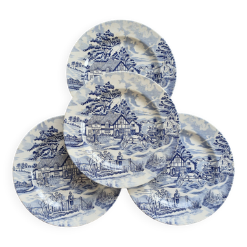 4 vintage blue and white dinner plates – Romantic English countryside decor