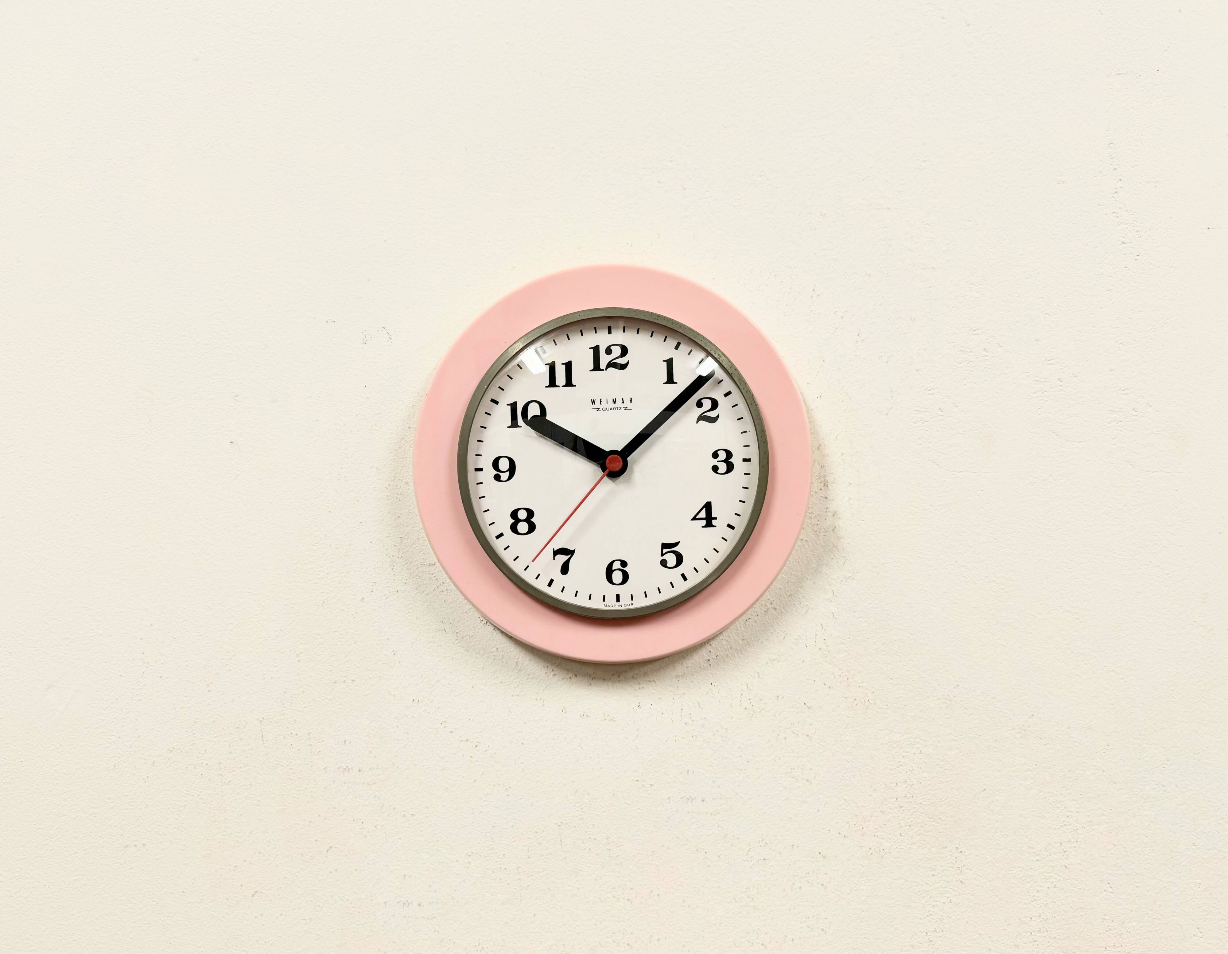 Vintage Pink East German Bakelite Wall Clock from Weimar, 1980s