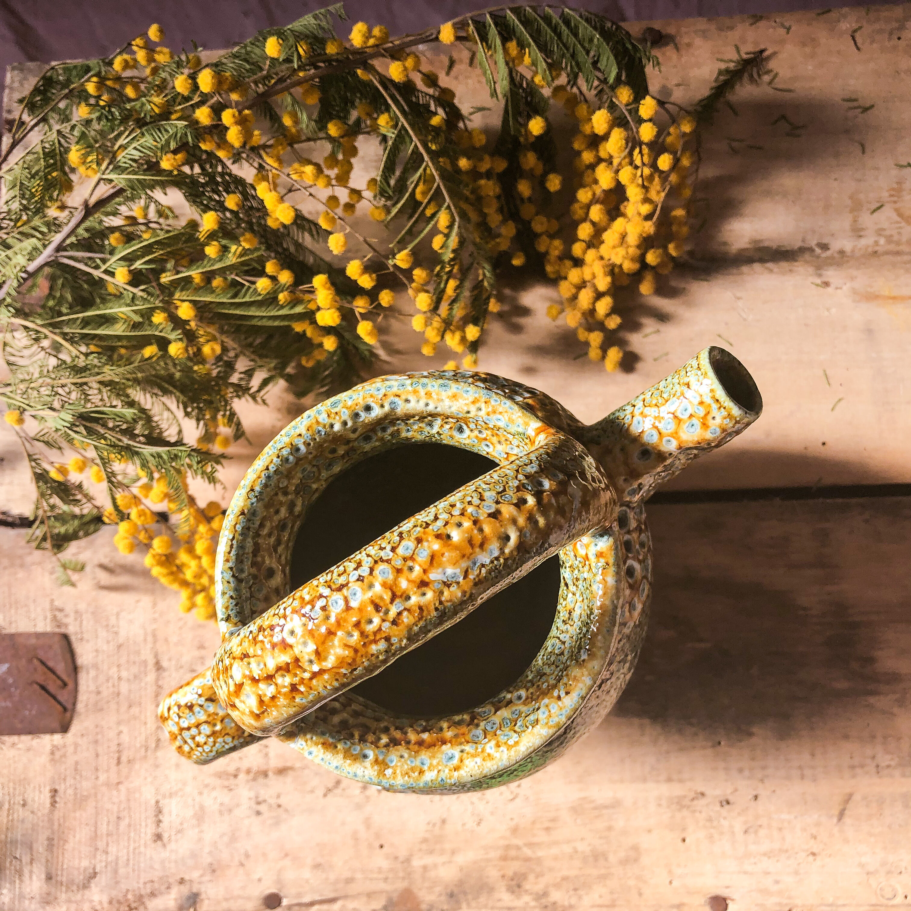 Enamelled terracotta pitcher
