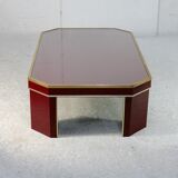 Coffee table Eric Maville glass brass plexiglass wood France, 70s. Small scratches. small