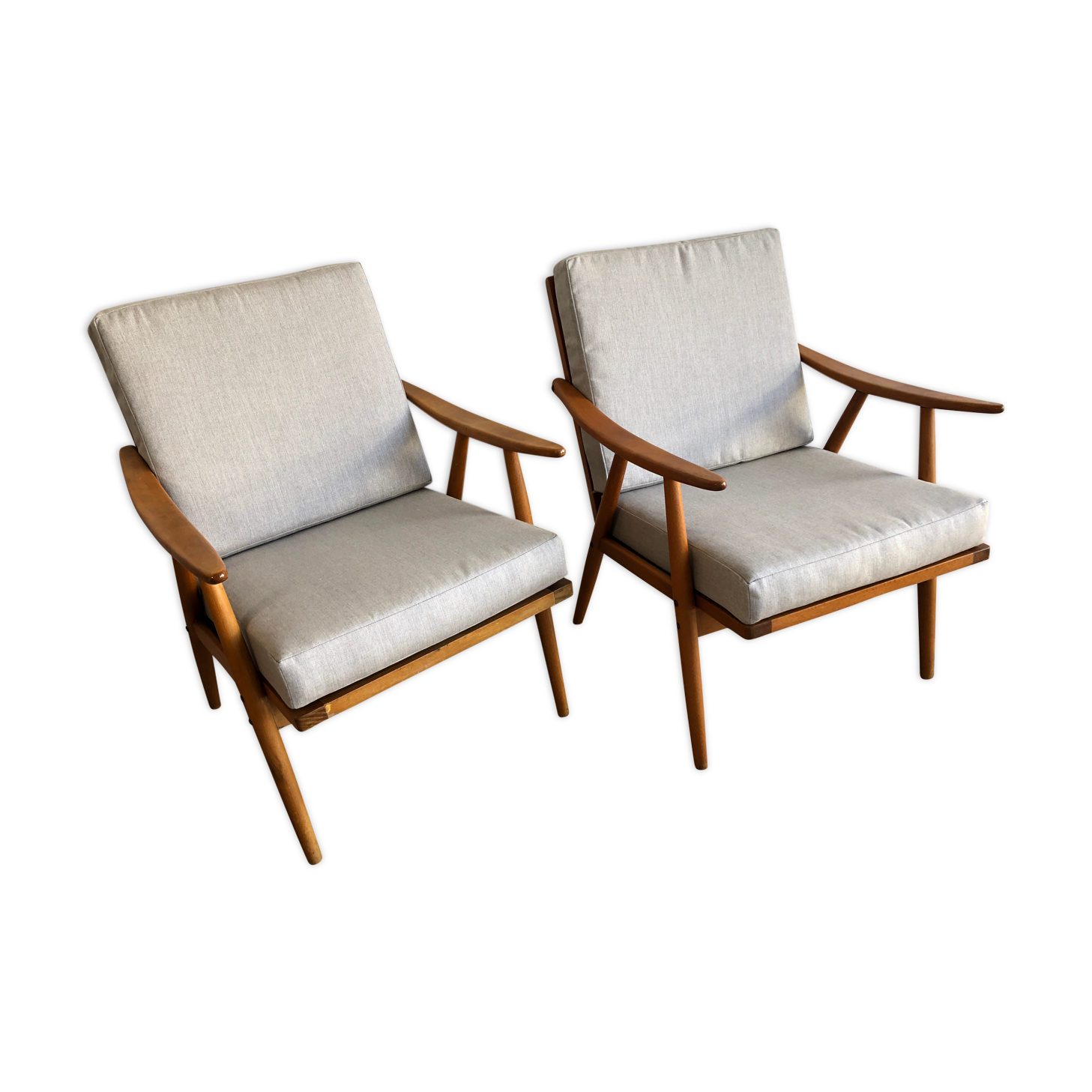 Pair armchairs compass feet, 1960