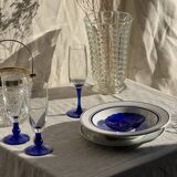 Set of 4 Italian deep plates Ceramica Quadrifoglio with blue rim D22