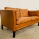 Vintage danish mid century mogens hansen 2 person tan cognac leather sofa