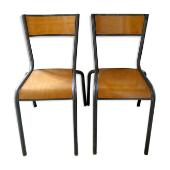 Pair of Mullca metal and wood chairs