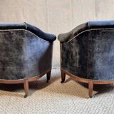 Pair of club armchairs called Monaco, studded velvet, art deco