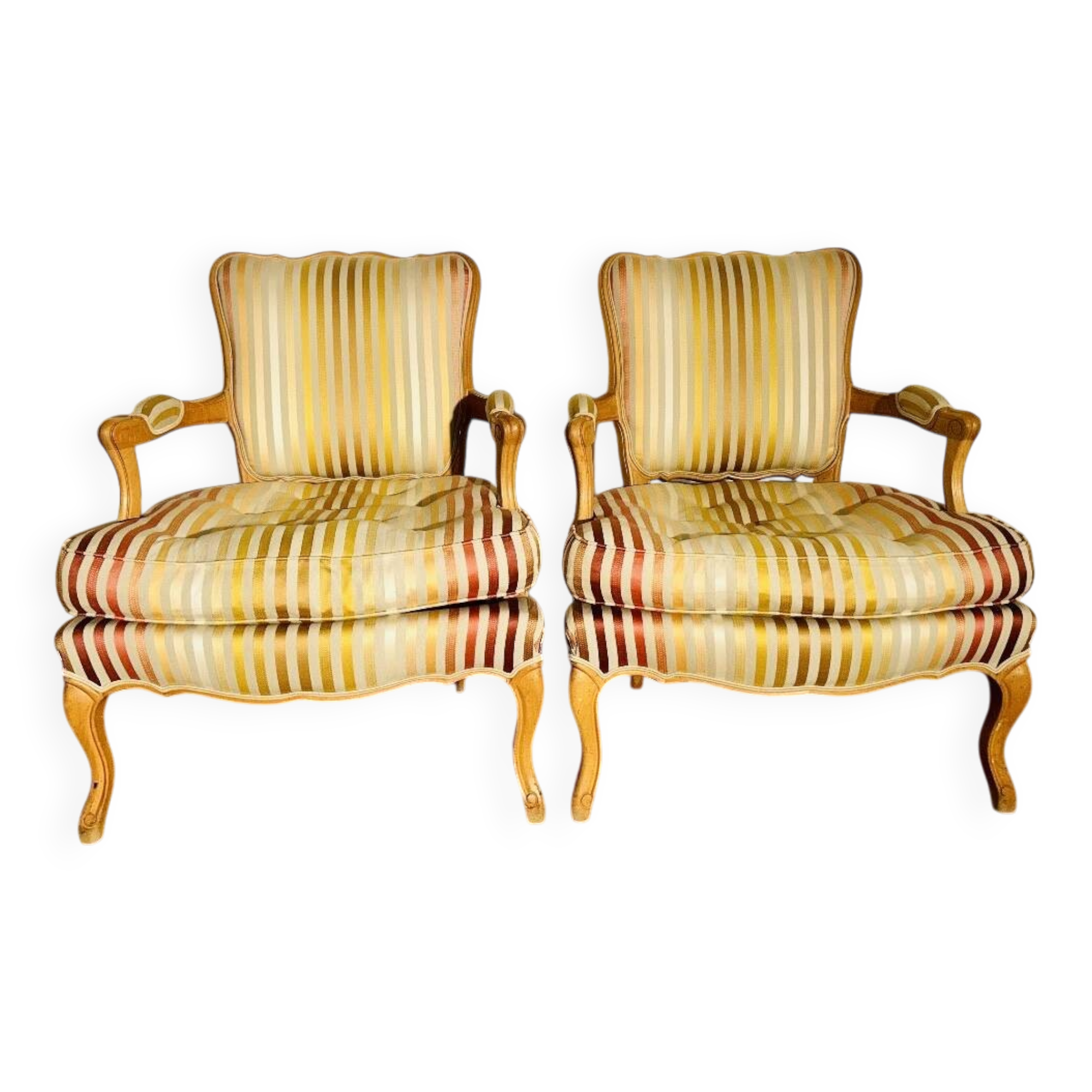 Pair of Roche Bobois cabriolet armchairs with "Queen's back"