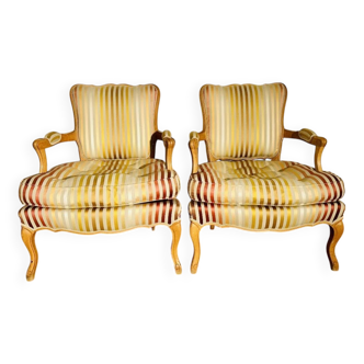 Pair of Roche Bobois cabriolet armchairs with "Queen's back"