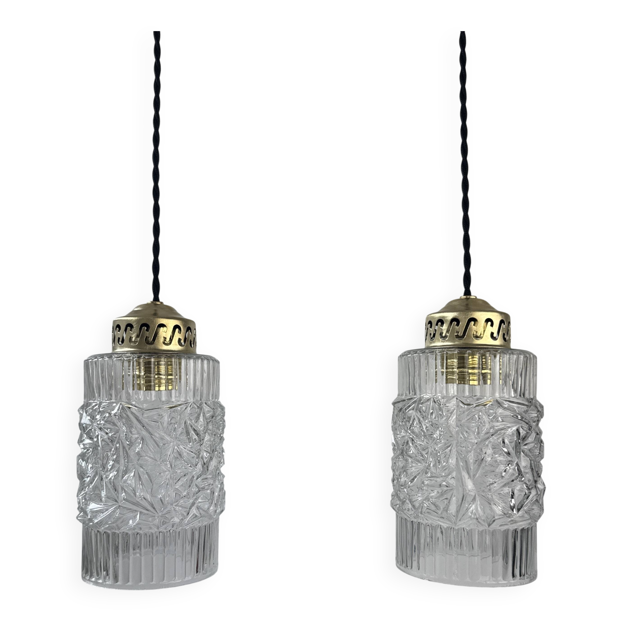 PAIR OF VINTAGE GLASS SUSPENSIONS