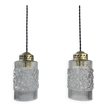 PAIR OF VINTAGE GLASS SUSPENSIONS