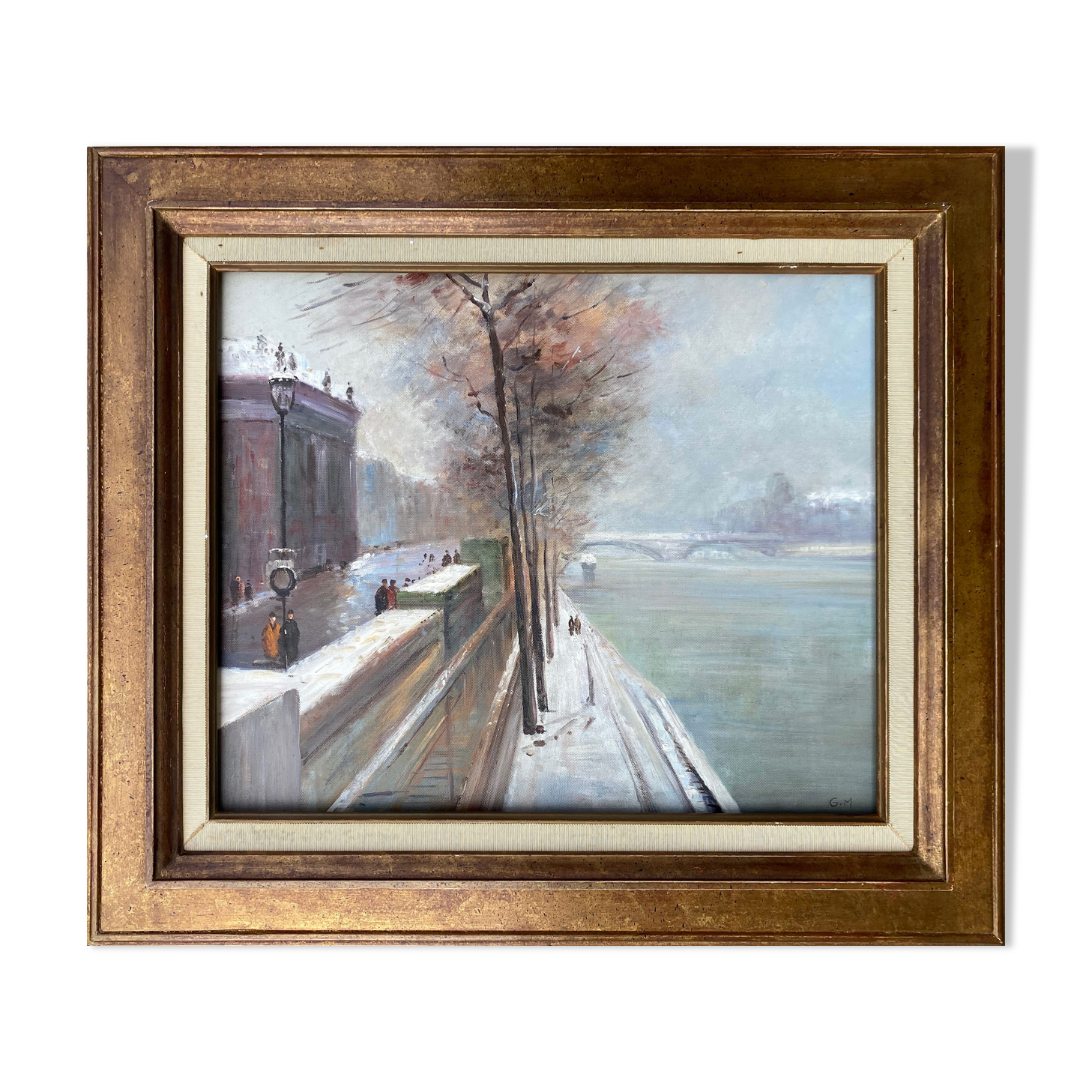 Table hst "quai de seine, paris en hiver" school h. a. schaeffer - g.m. + frame