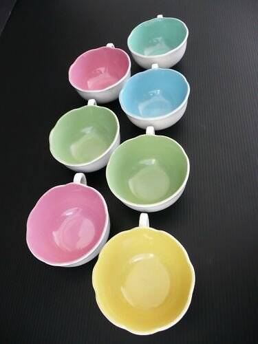 Set of 7 vintage ceramic cups from the 1960s.