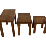 Vintage Set of 3 pinewood side or nesting tables 1970s nest of tables