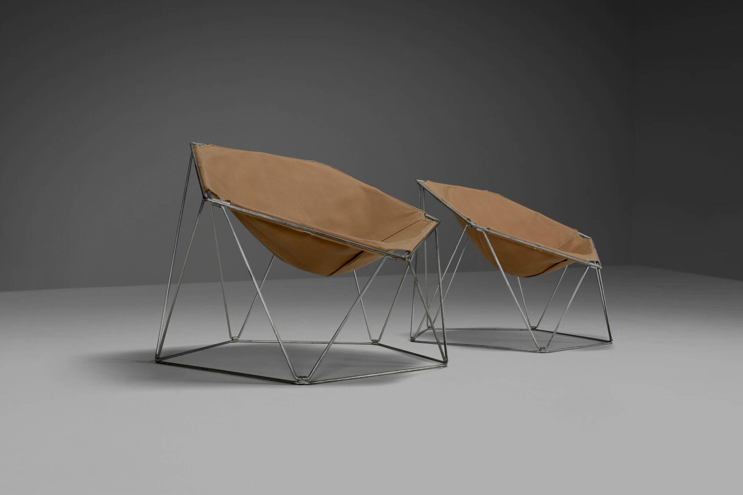 Early ocher canvas Penta chairs by Jean-Paul Barray & Kim Moltzer for Bofinger