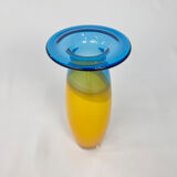 Vase bleu et jaune de Siem van de Marel pour Leerdam, années 1980