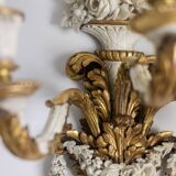 Pair of Louis XVI style wall lights in gilded and lacquered wood. Circa 1900.