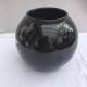 Black Ceramic Round Vase with Flower and Paradise Bird Design, 1970s Vintage