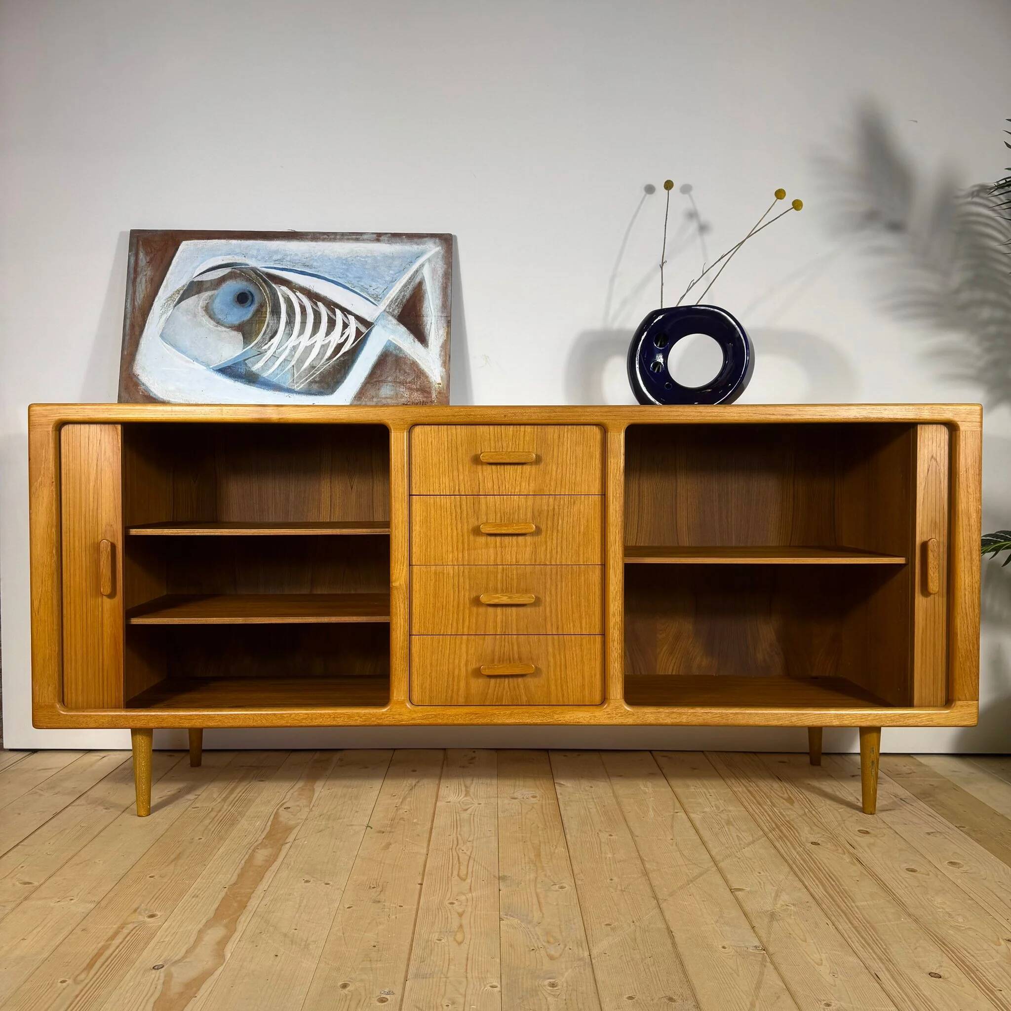 1960s Danish teak vintage buffet with sliding doors and drawers – Mid-Century Modern