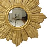 Miroir soleil convexe en plâtre doré, Belgique 1960-1970