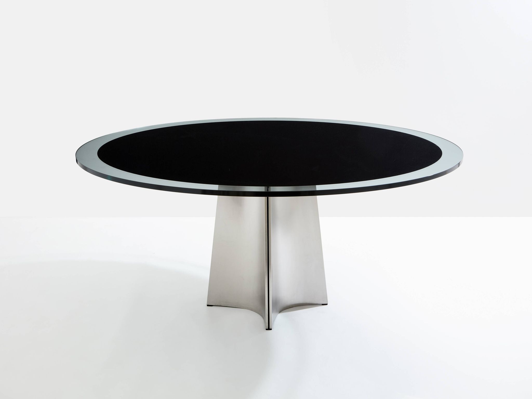 Table by Luigi Saccardo for Maison Jansen brushed steel black glass 1970