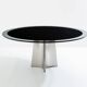 Table by Luigi Saccardo for Maison Jansen brushed steel black glass 1970