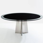 Table by Luigi Saccardo for Maison Jansen brushed steel black glass 1970