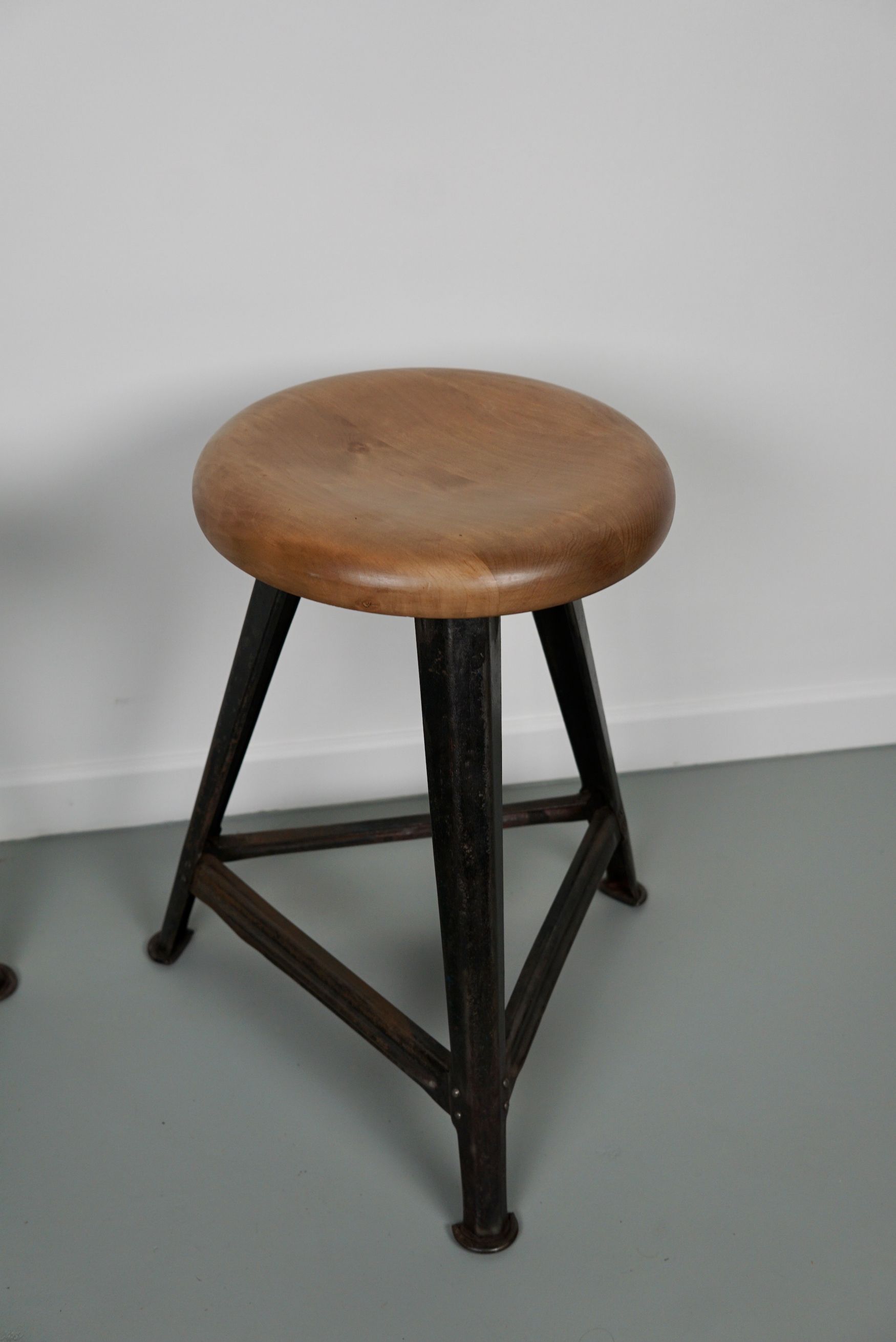 Pair of Industrial Steel Factory Stools By Rowac Robert Wagner Chemnitz, 1930s