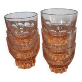 Set of 6 vintage Rosaline liqueur glasses in translucent pink glass