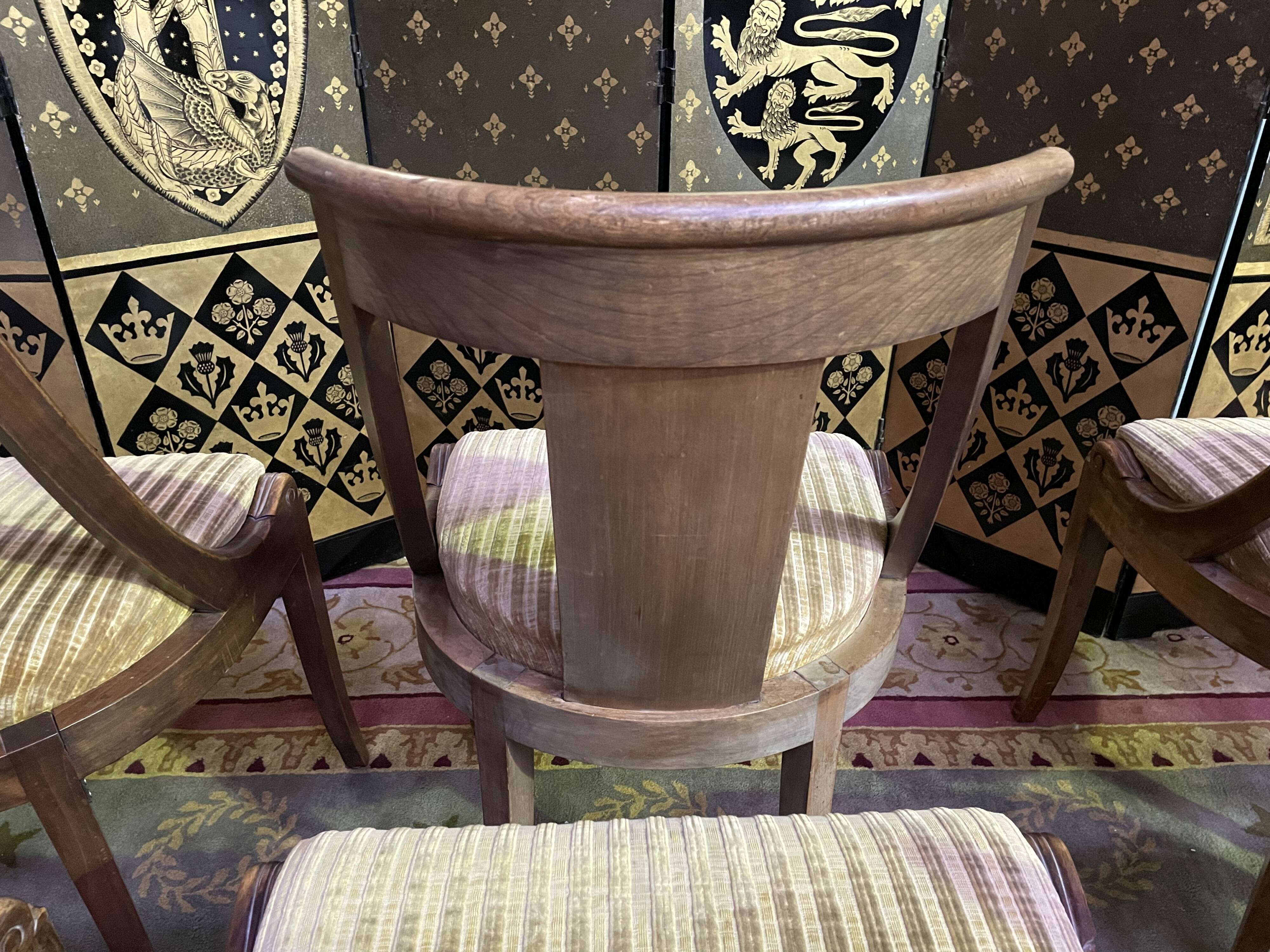 6 empire gondola chairs in mahogany and velvet