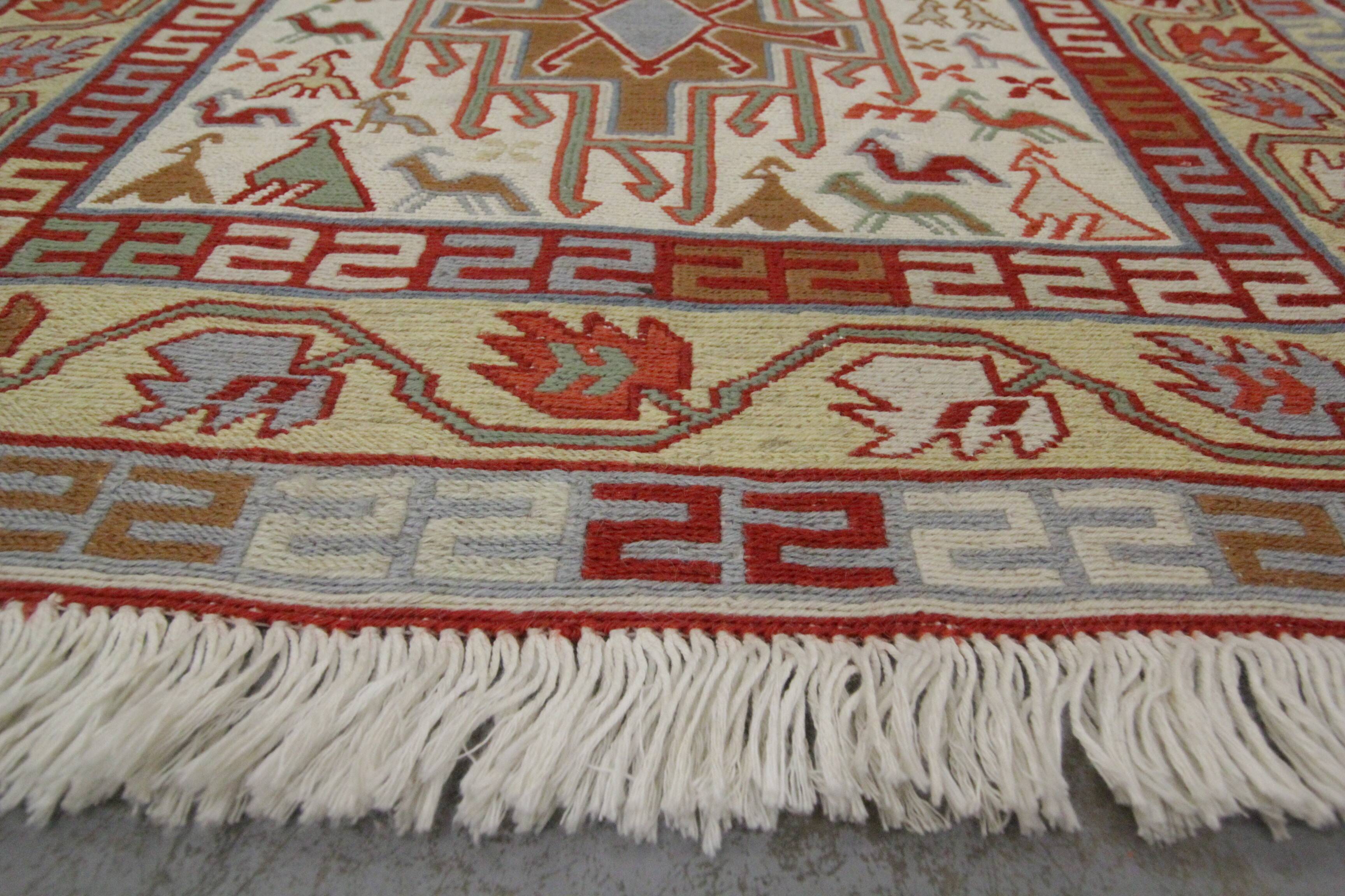 Handwoven Sumakh Kilim Rug, Wool & Silk Tribal Flatweave 103 x 73 cm