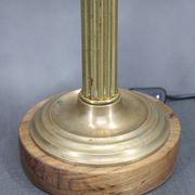 1940s Restored Brass Table Lamp with Wooden Base and Glass Shade