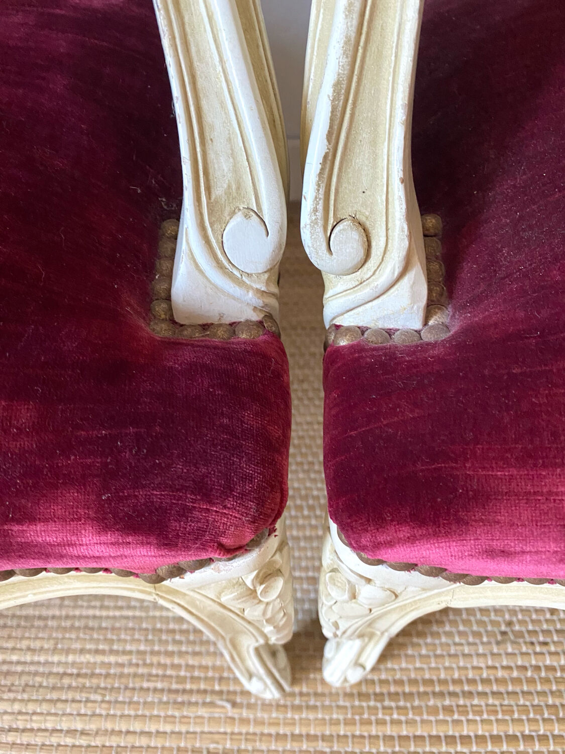 Pair of Louis XV style upholstered velvet armchairs