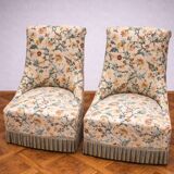 Pair of crapaud armchairs / Napoleon III – floral fabric – fringed skirt
