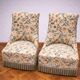 Pair of crapaud armchairs / Napoleon III – floral fabric – fringed skirt