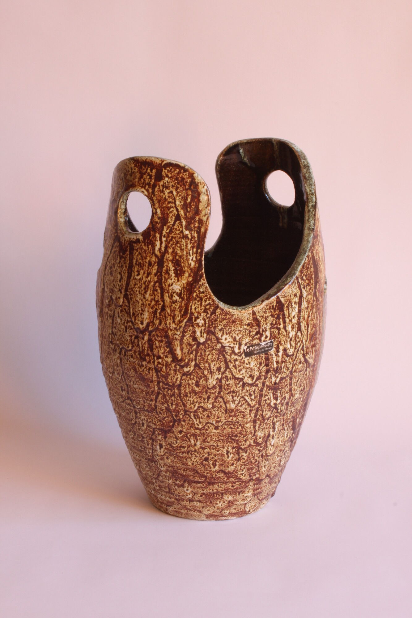 Freeform open worked vase by "Les potiers d'Accolay", France 1970s.